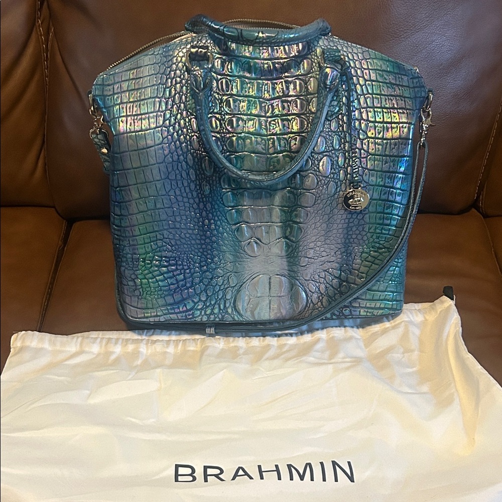 Brahmin Iridescent Blue Crocodile Tote